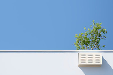 Minimalistic architectural details against a blue sky background. AI generatedの素材