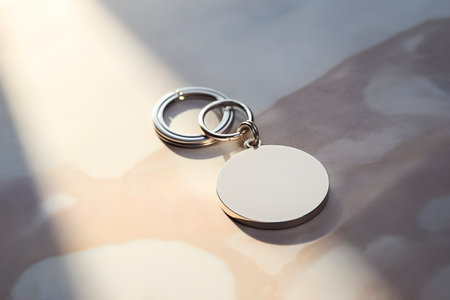 Mockup of a round keychain in sunlight. AI generatedの素材