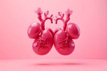 Model of human kidneys on pink background. AI generatedの素材