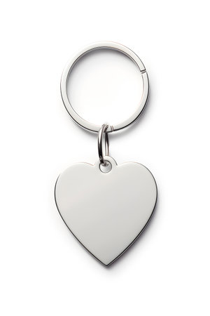 Heart shaped metal keychain mockup on a white background. AI generatedの素材