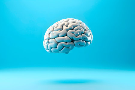 Model of the human brain on blue background. AI generatedの素材