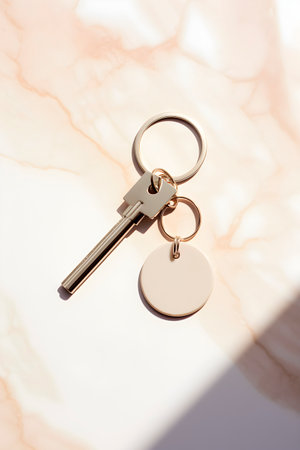 Mockup of a round keychain in sunlight. AI generatedの素材