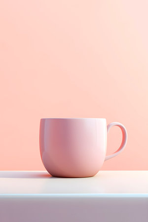Mockup of pink cup on pastel background. Minimalistic style. AI generatedの素材