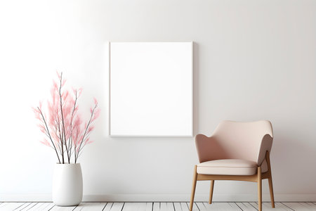 Frame mock up in light minimalist spring interior. AI generatedの素材