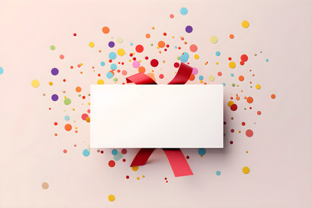 Invitation mockup on the background of colored confetti. AI generatedの素材