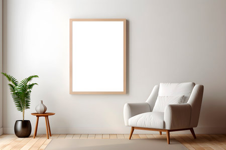 Frame mock up in light minimal interior. AI generatedの素材