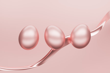 Easter pink stylish glossy eggs levitation, minimalism. 3D renderingの写真素材