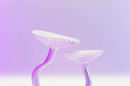 Glossy Mushroom, Surreal 3D Rendering in Vivid Huesの写真素材