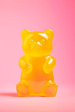 Large yellow vitamin gummy bear on a pink background. AI generatedの素材