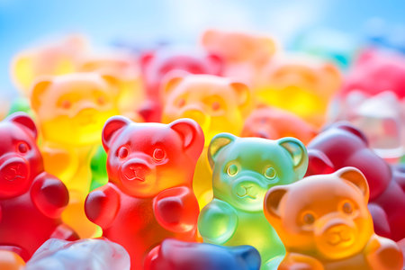 Close up of colorful jelly bears vitamins. AI generatedの素材