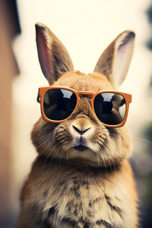 Portrait of a fashionable rabbit wearing sunglasses. AI generatedの素材