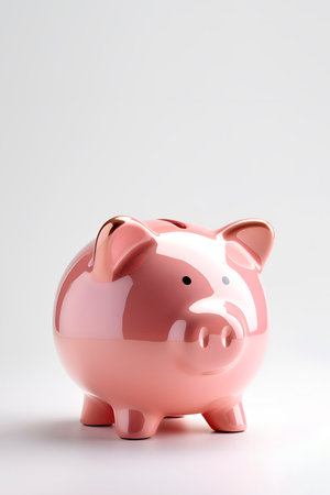 Pink glossy piggy bank. Concept of savings. AI generatedの素材