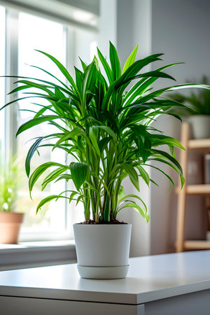 Dracaena plant in a pot in home interior. Concept of caring for houseplants. AI generatedの素材