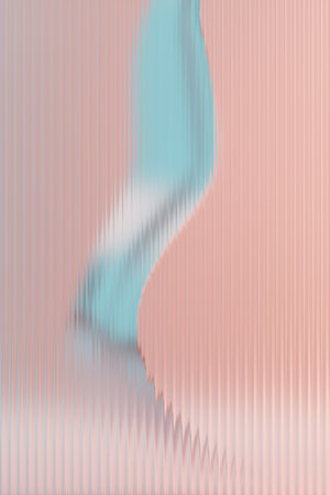 Glossy Shapes behind Fluted Glass pastel blue and Pink Background. 3d renderingの写真素材