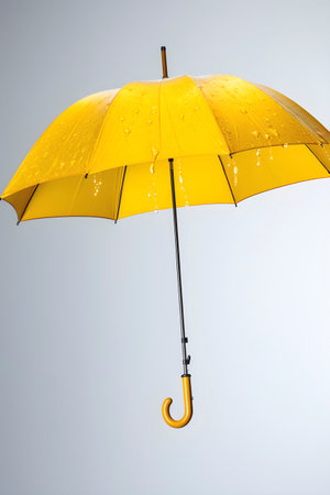 A yellow umbrella levitation with rain drops. AI generatedの素材