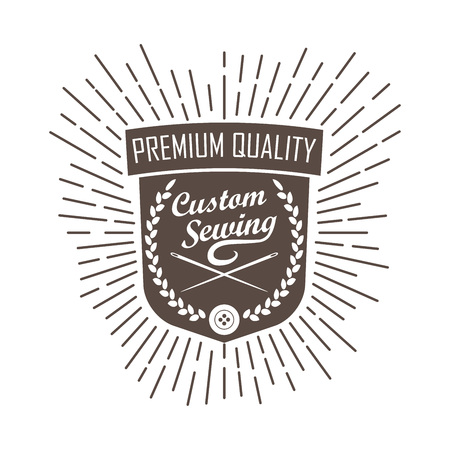 Retro style vector needlework workshop badge. Atelier accessories shop label.のイラスト素材