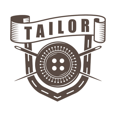 vector monochrome retro style tailor logo; old style custom sewing badge; custom dressmaking company emblemのイラスト素材