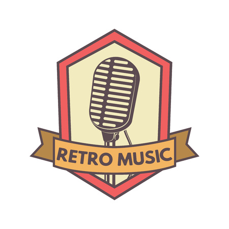 Vintage hipsters vector microphone emblem for radio station, music company, podcast show, voice recording company, private reporter or music bandのイラスト素材