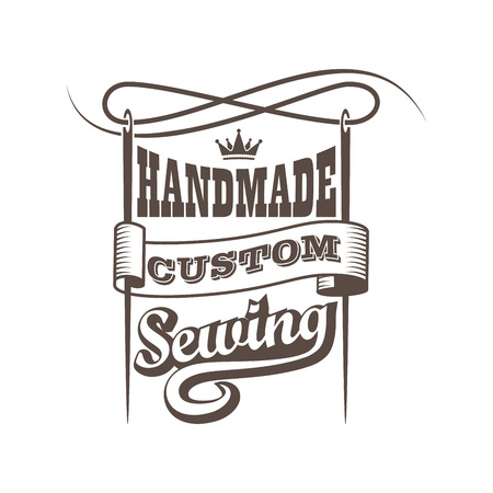 Vintage custom retrostyle handmade sewing workshop banner. Dressmaking business logo.のイラスト素材