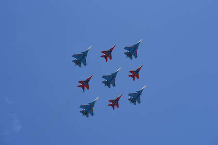 MOSCOW, RUSSIA - MAY 7, 2017: Military jet in parade rehearsal.のeditorial素材