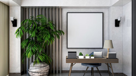 Luxury home office picture mockup, photorealistic 3D Illustration of the interior, suitable for...