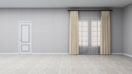 Empty room with window and curtains - 3d rendering. Computer generated image.の写真素材
