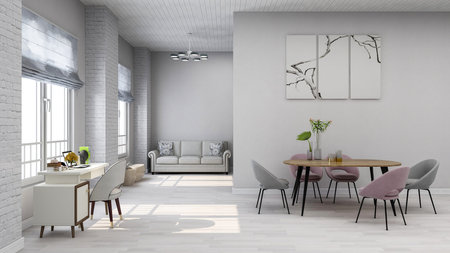 Modern bright interiors. 3d rendered illustration mockup computer generated image