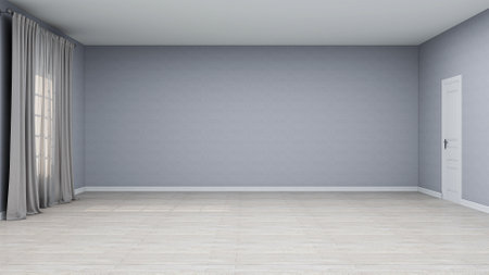 Empty room with window and curtains. 3D rendering. Mock up.の写真素材