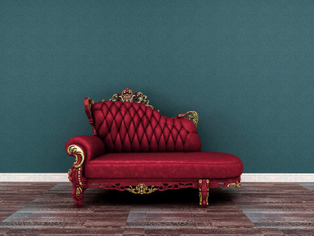 Luxury red armchair in classic interior with green wall. 3d renderの写真素材