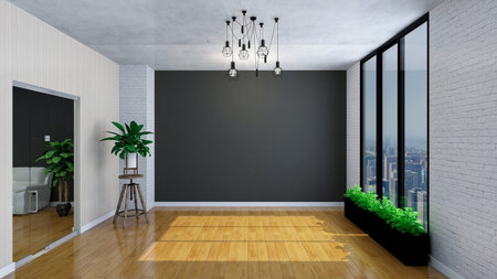 Modern bright interiors. 3d rendered illustration of  living room
