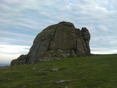 Haytor Rock formation in Dartmoor England with cloudy skyの写真素材