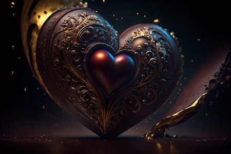 A carved chocolate heart sitting on top of a table. AI generative.の素材