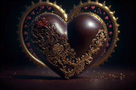 A chocolate heart sitting on top of a table. AI generative.の素材