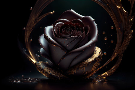 A close up of a chocolate rose on a table. AI generative.の素材