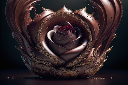Gorgeous chocolate rose decorated with golden baroque ornaments. Generative AIの素材