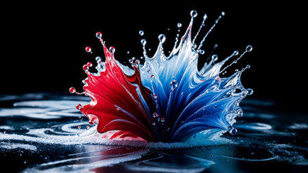 Close-up of a multicolored frozen drop on a black background. Abstract art. Design element, poster, wallpaper. Generative AI.の素材