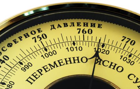 Aneroid barometer Russian version isolated on whiteの写真素材