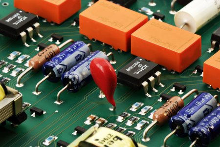 Circuit board close up isometric view for background