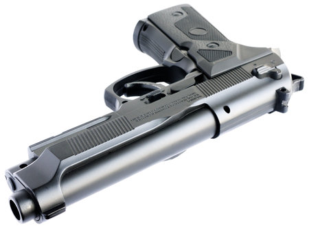 Replica steel handgun isolated on the white