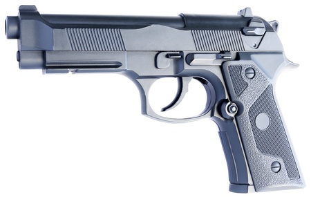Replica steel handgun side view isolated on the whiteの写真素材
