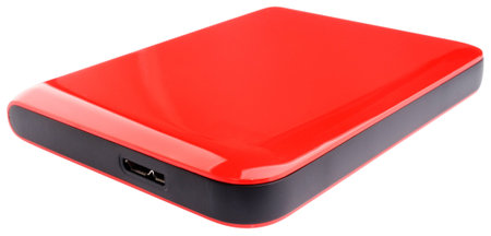 External hard disk drive on red case isolated on the white