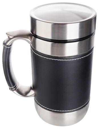 Closed metal mug isolated on the white backgroundの写真素材