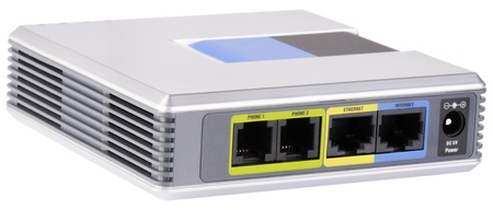 VoIP telephone adapter isolated on the whiteの写真素材