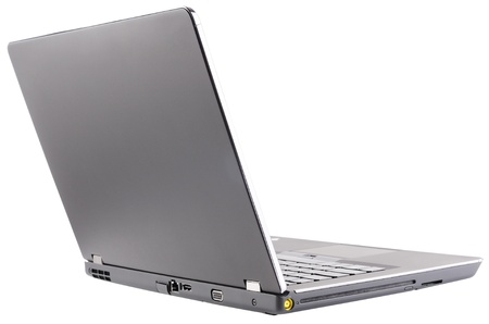 laptop (notebook) with open cover rear isometric view isolated on the whiteの写真素材