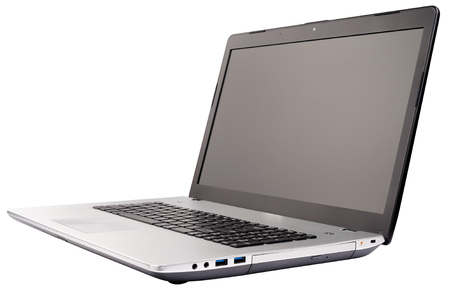 Open laptop notebook isometric view isolated on the white backgroundの写真素材