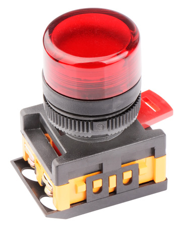 Red electrical button switch isolated on the whiteの写真素材