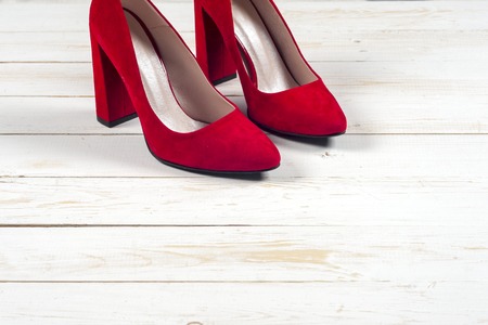 Red female shoes on high heelsの写真素材