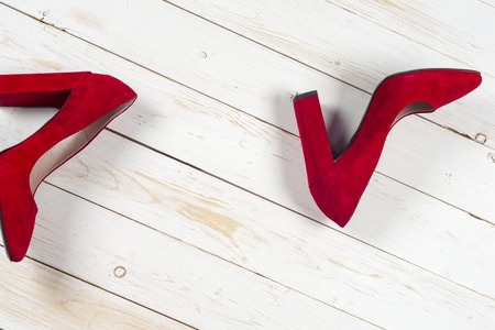 Red female shoes on high heelsの写真素材