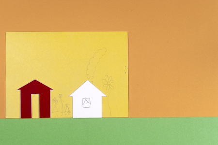 House and key on bright colorful backgroundの写真素材
