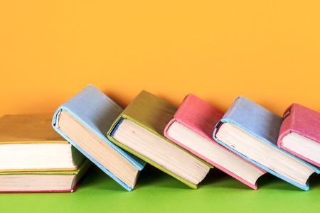 Set of colored books on bright colorful background. Back to schoolの写真素材